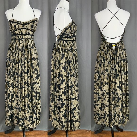 Free People Charlie Bustier Dress Black/Gold Metallic Combo Sz XS - Picture 9 of 16